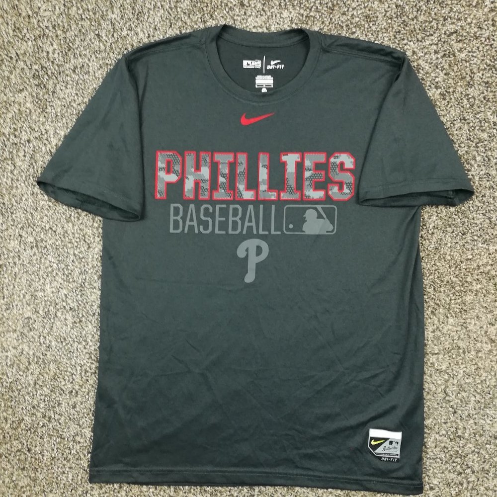 Philadelphia Phillies Shirt Nike Authentic Collection Center Swoosh Mens Small - Picture 2 of 10